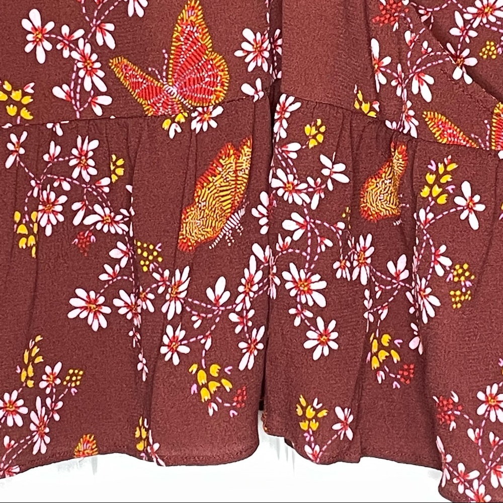 Madewell Tie-Sleeve Brick Red Wrap Top in Butterfly Sanctuary with Tie Sleeves - Picture 10 of 16